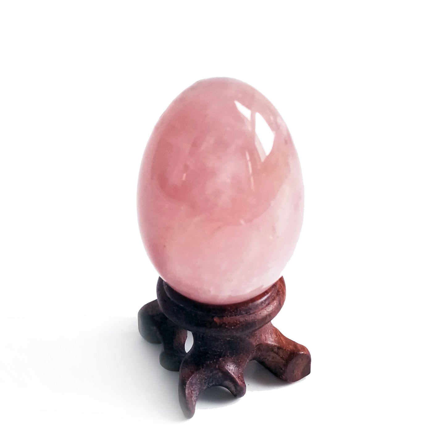 Polar Jade Rose Quartz Gemstone Egg Sphere with Wooden Stand for Healing Meditation Chakra Balancing and Home Decoration (L Size)