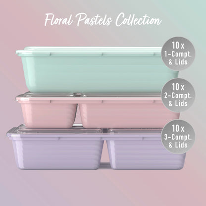 Bentgo Prep 60-Piece Meal Prep Kit - Reusable PFAS & BPA-Free Food Containers, 1-Compartment, 2-Compartment, & 3-Compartments - Microwave, Freezer, & Dishwasher Safe (Floral Pastels)