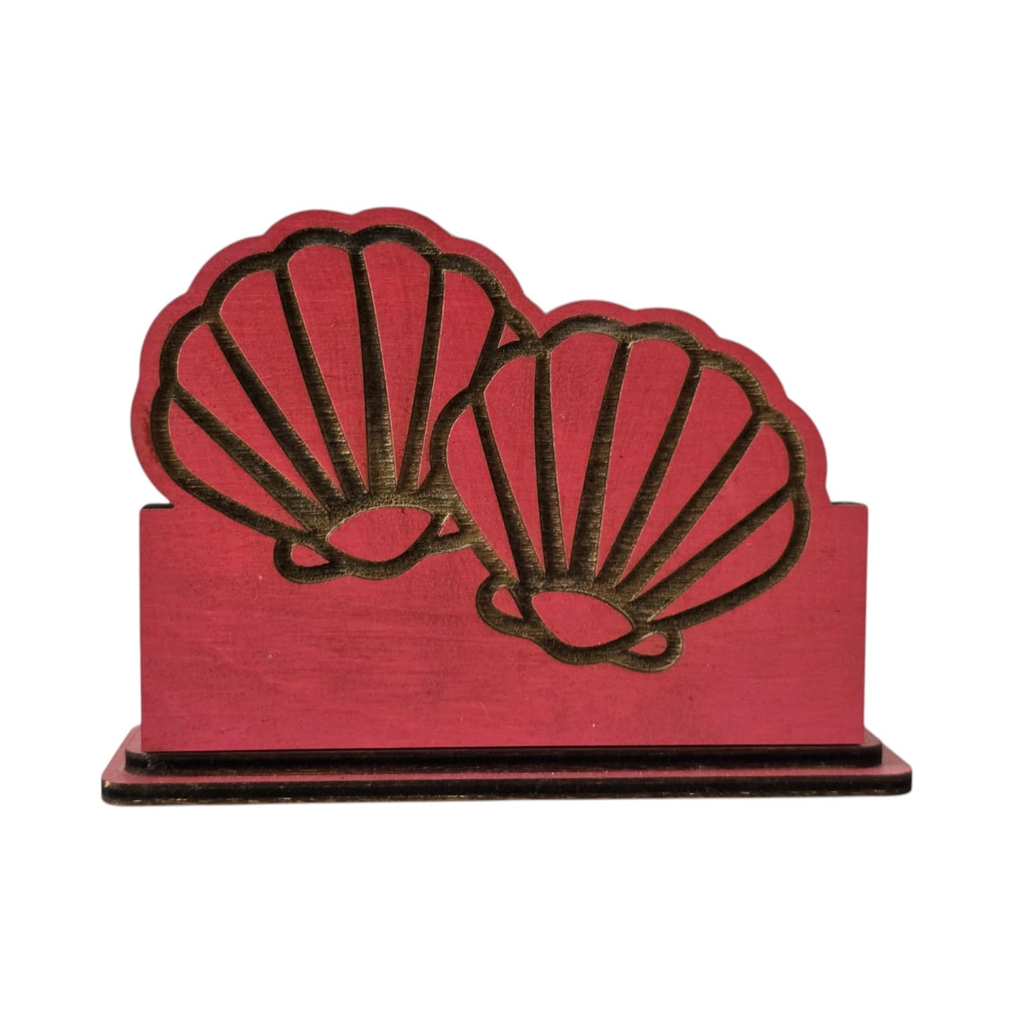Seashell Wood Business Card Holder, Elegant Desk Accessory and Organizer (Pink)