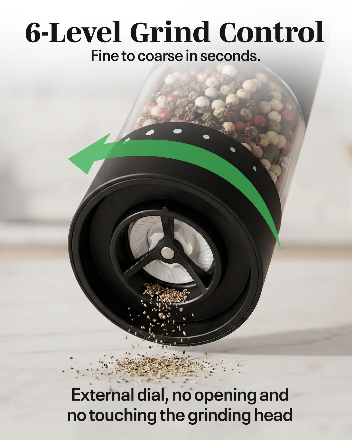 FLAVORAE Electric Salt and Pepper Grinder Set - Black 2 Pack Battery Operated Mills with 95ml Large Capacity, Adjustable Coarseness, Built-in LED Light, Automatic Salt & Pepper Shakers for Kitchen