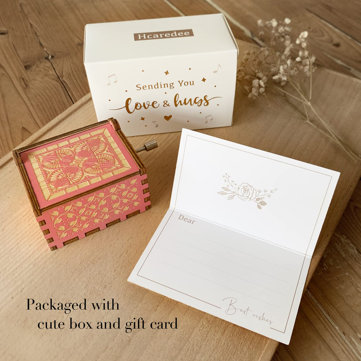 Hcaredee Sister Gifts from Sister Music Box, for Sisters Birthday,You are My Sunshine Hand Crank Wooden Musical Boxes,Christmas Graduation Presents for Best Friends Female Soul Sister Bestie BFF-Pink