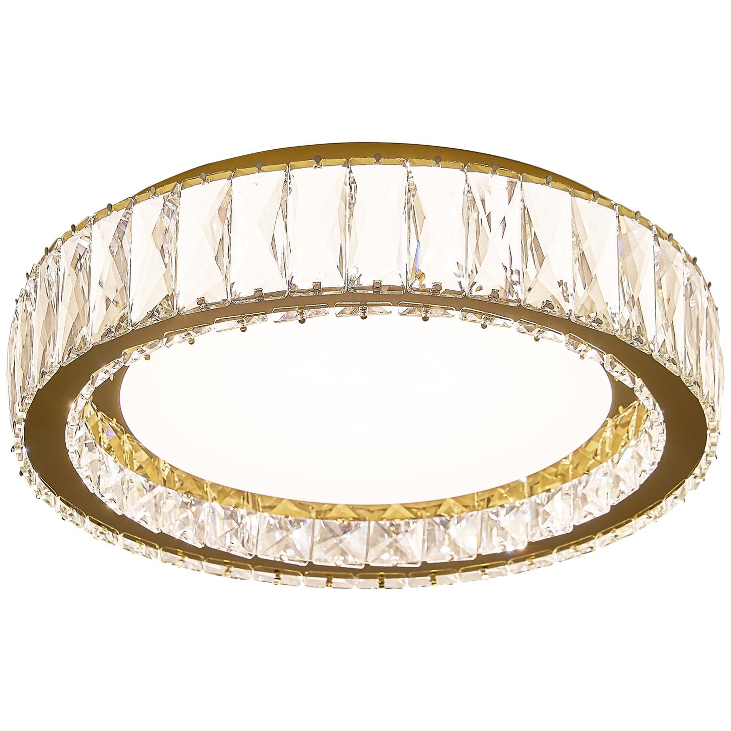 Suenigle Modern K9 Crystal Dimmable LED Flush Mount Ceiling Light,15 Inch 36W/5CCT 3000K-6000K,Luxury Gold Round Large Close to Ceiling Lighting Fixtures for Living Room,Kitchen,Bedroom,Dining Room