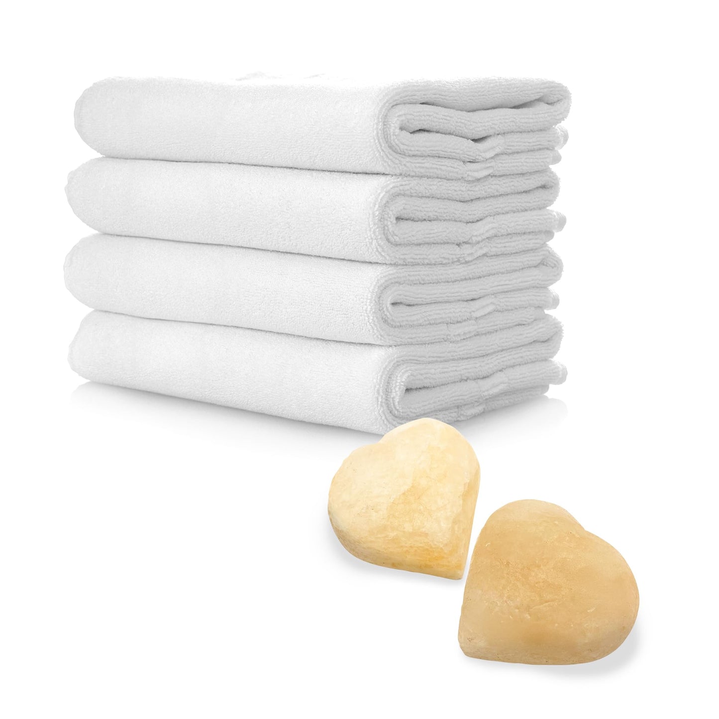 SereneLife Salt Massage Stones Set with Towels - Hand-Carved Stone for Massage Therapy, Deodorant | Salt and Sugar Scrubs | Includes 4 Massage Towel Set Made from Ultra-Absorbent Extra Soft Cotton