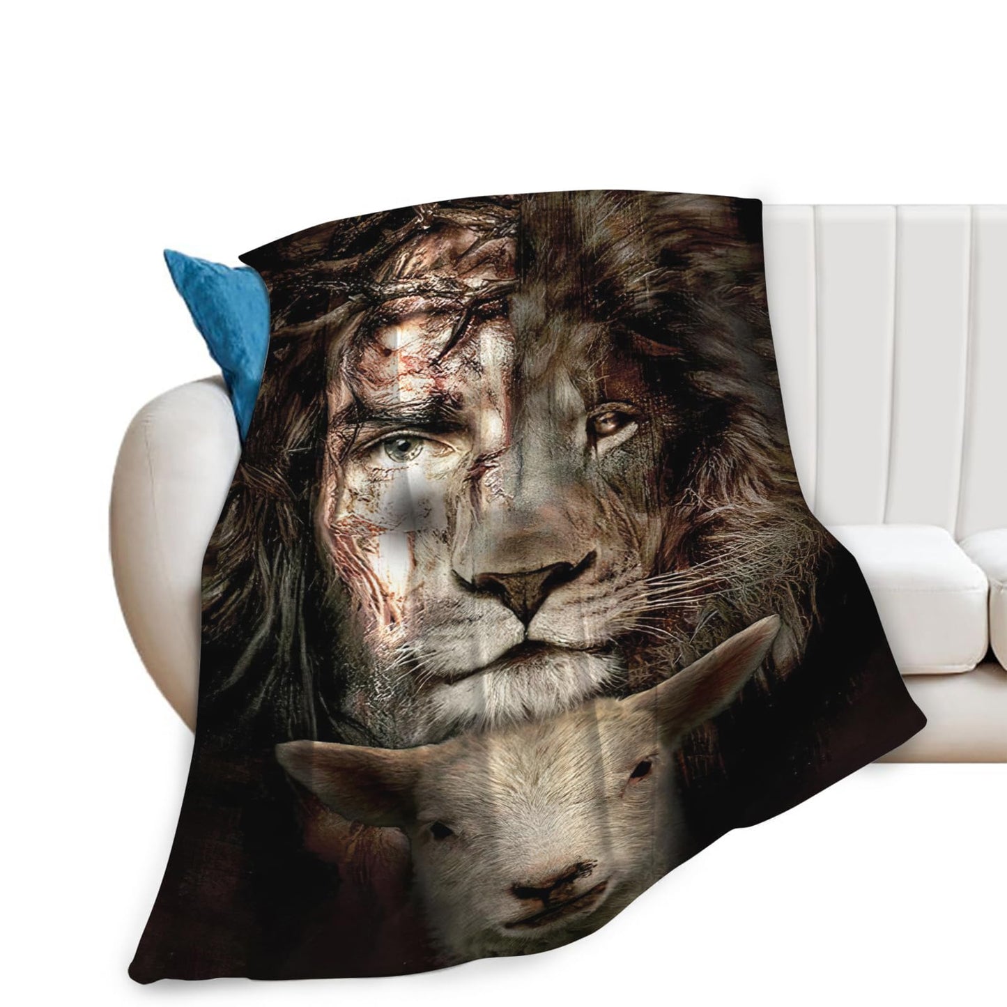 Tijuboni Jesus Lion Lamb Throw Blanket Christian Religious Gifts for Women Men Girls Boys Kids Adults Soft Flannel Fleece Blanket for Couch Sofa Bed Home Decor 40"x50"