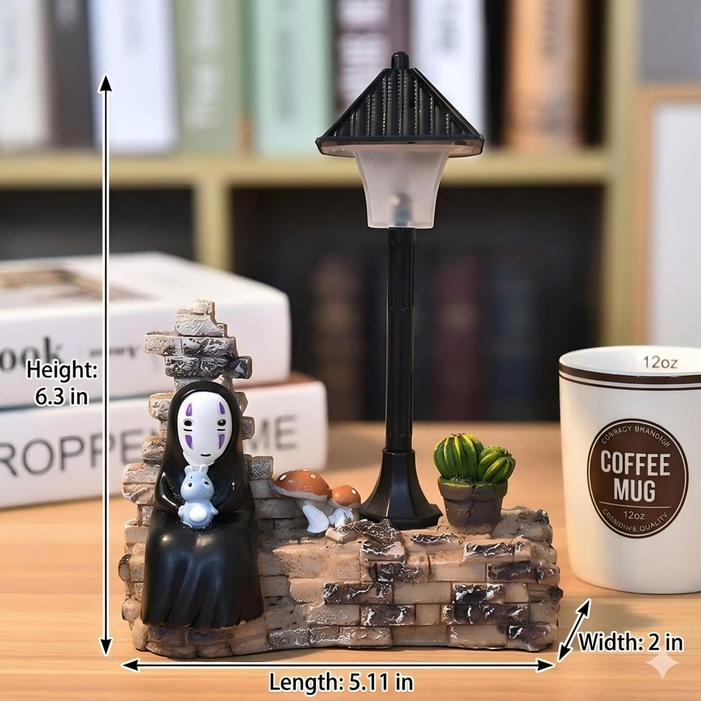 No Face Lamp, No Face Night Light Battery Operated Resin Mini Lamp, Warm White Decorative Desk Light for Bedroom, Bookshelf, Home Decor, Gift for Anime Fans
