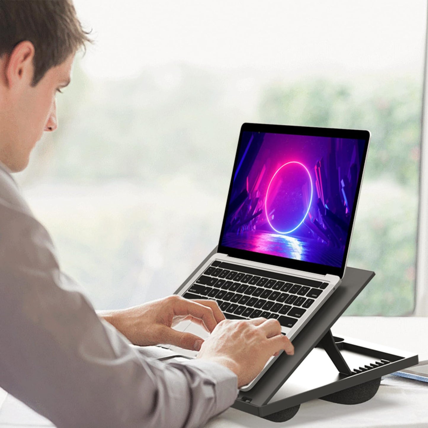 Adjustable Laptop Desk with 8 Angles - Cushioned Lap Desk for 15.6 Inch Laptops, Portable with Handle for Home & Office