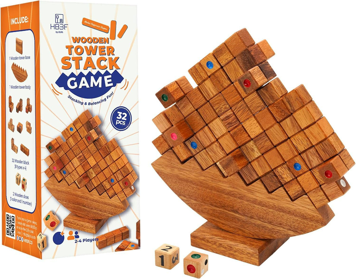 BSIRI Wooden Balance Stacking Tower - Classic Family Game Night for Adults & Seniors Stacker Blocks Table Fun Board Games for Party Balancing Drop Stack Building Block Toys for Gifts Set Towerstack