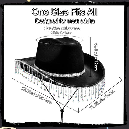 quescu Bridal Cowgirl Hat for Bachelorette Party,Rhinestone White Cowboy Hat for Women Bride To Be Gift,Halloween Costume (Style 4)