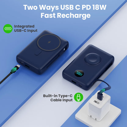 Magnetic Portable Charger for iPhone with Built-in Cables, 6-in-1 10800mAh Power Bank with iWatch Charger & LCD Display,25W PD Fast Charging Battery Pack for Magsafe,iPhone 16/15/14/13/12,Apple Watch
