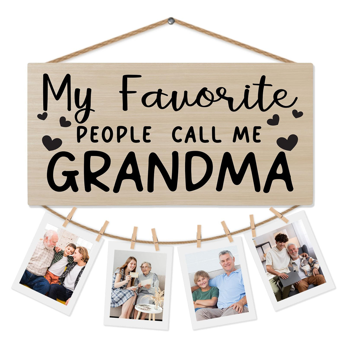 shiviody Grandma Picture Frame Photo Holder for Wall, Best Grandma Gifts for Christmas Birthday from Grandkids Granddaughters, Grandmother Gifts Photo Hanging Display Picture Board for Wall Decor