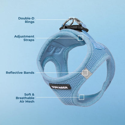 Best Pet Supplies - All Weather Mesh, Reflective, No Pull Harness for Small, Medium Dogs, Cats - Secure with Hook & Loop Fastener, Buckle, Double D-Rings - Baby Blue, S