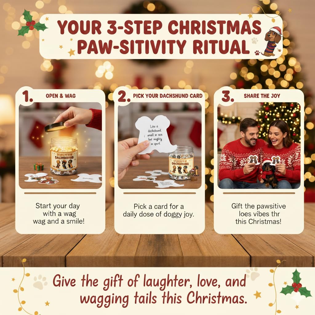 Positive Dachshund Jar with 60 Affirmation Cards, Emotional Support Gift, Funny Dachshund Gifts for Women, Christmas Decor, Weiner Gifts, Cute Puppy Dachshund Decor for Dog Lovers