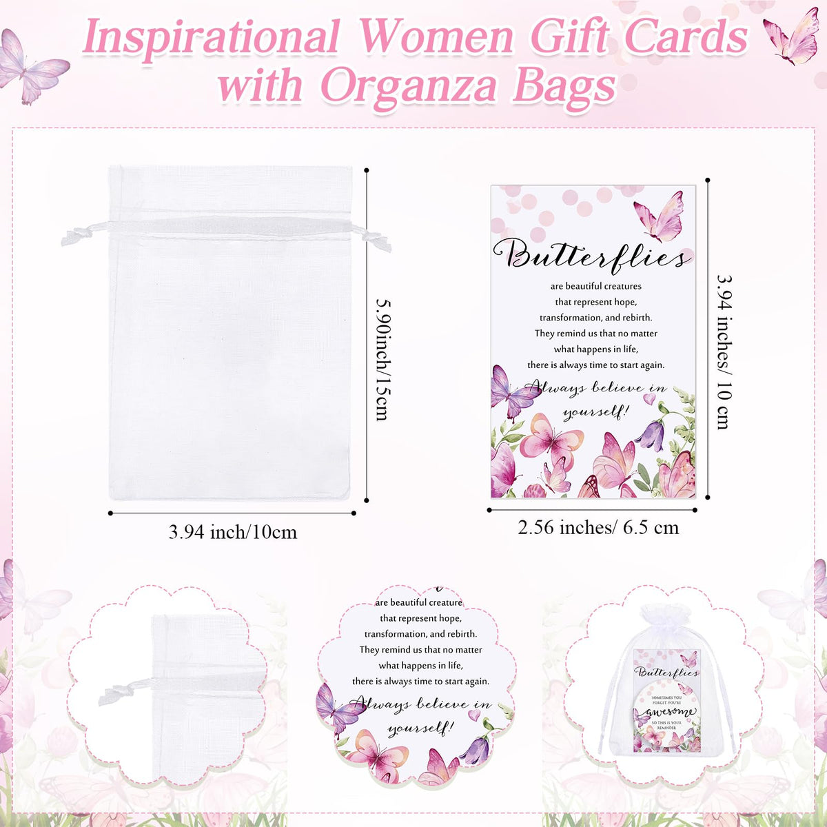 Cinnvoice 25 Set Inspirational Compact Mirror Religious Mother's Day Bulk Gift for Women Christian Mini Makeup Pocket Mirror with Card for Volunteer Admin Employee Teacher Nurse (Butterfly)