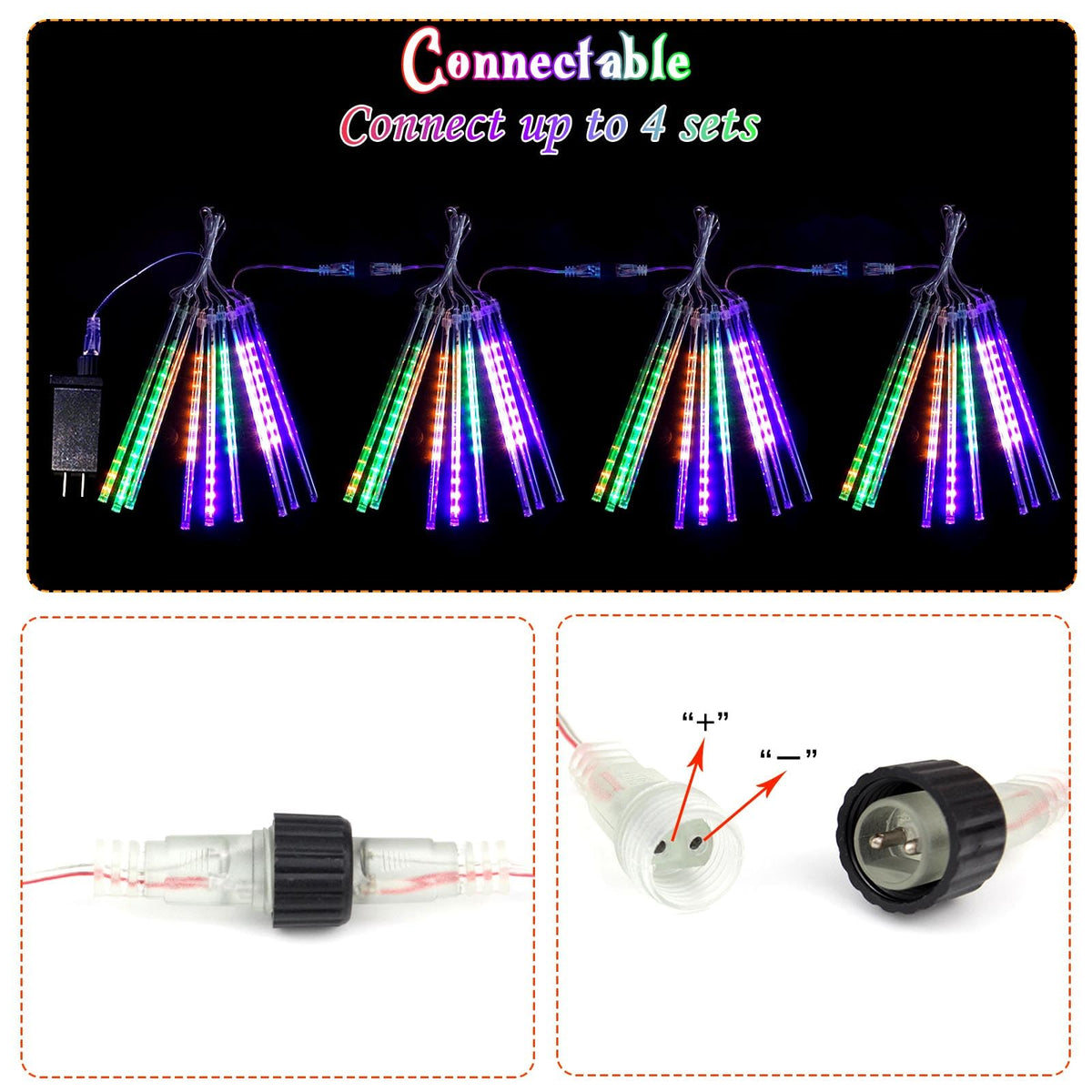 Outdoor Halloween Lights, 2 Pack Extendable Meteor Shower Lights Outdoor Waterproof with Timer, Total 432LED 18 Tubes Cascading String Light Plug in for Garden Halloween Yard (Orange Purple and Green)