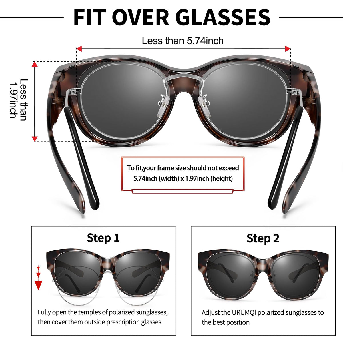 URUMQI Sunglasses Fit Over Glasses for Women, Polarized UV400 Protection Sun Glasses Trendy Round Cat Eye Shades Large Lens