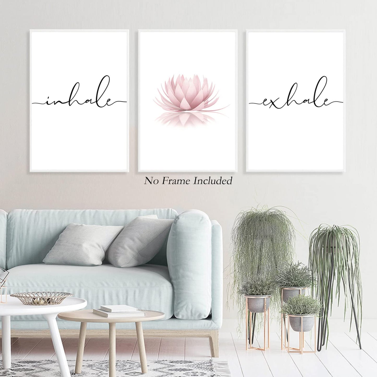 Pennclys Inhale Exhale Wall Art Zen Canvas Decor Yoga Lotus Wall Art Calming Meditation Artwork Pink Yoga Poster Zen Pictures Painting for Living Room Bedroom 16x24 Inch Unframed Set of 3
