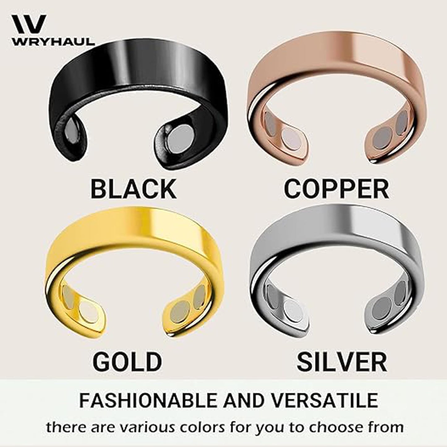 Wryhaul Vayro Magnetic Ring for Women and Men, Vayro Adjustable Open Lightweight Water-Resistant Vitality Rings (4PCS-A)