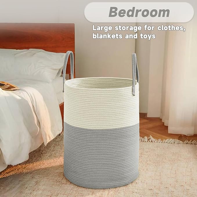 Large Woven Laundry Basket Hamper, 80L Cotton Rope Storage Bin