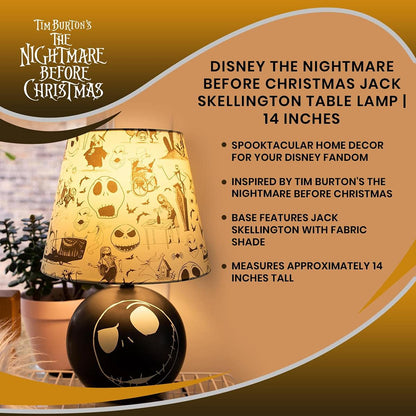 Disney The Nightmare Before Christmas Jack Skellington Table Lamp LED Light | Nightstand Desk Lamp For Bedroom, Living Room | Halloween Home Decor, Tim Burton Gifts And Collectibles | 14 Inches Tall