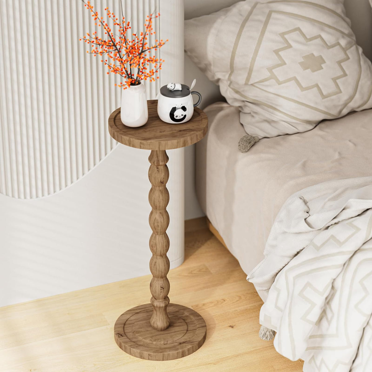 iFaveorr Small Side Table, Rubberwood‌ Drink Table for Small Spaces, Solid Wood Pedestal Coffee Tables, Round End Tables for Living Room, Sofa Couch, Bedroom, Corners, and Office (Brown, 9.4 inch)