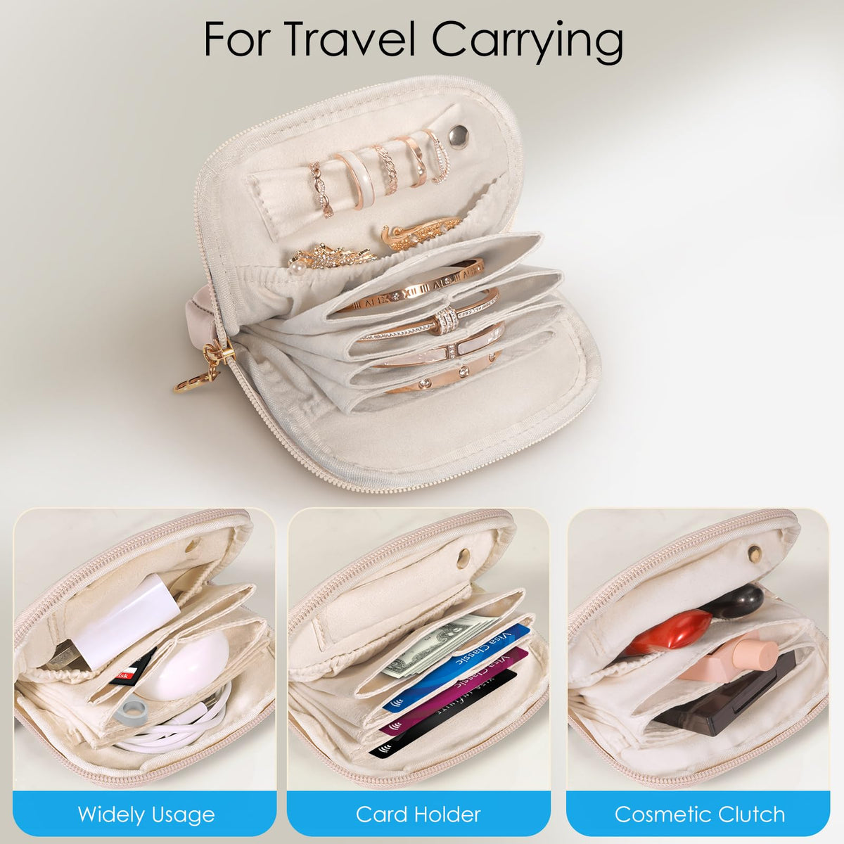 SITHON Small Travel Jewelry Case with Ring Holder, Mini Velvet Jewelry Pouch Bags, Compact Storage Organizer for Bracelet Necklaces Earrings Travel Essentials, Mother’s Day Gifts (Apricot Pink)