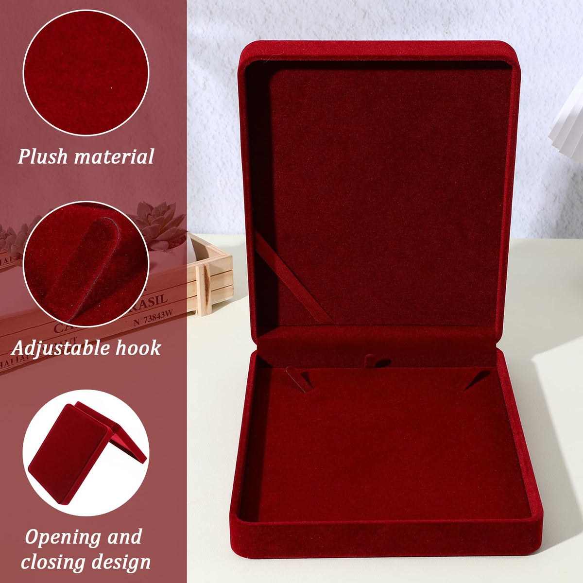 Douaowoc 2 Packs Jewelry Set Wine Red Velvet Box Necklace Earring Ring Necklace Bracelet Gift Display Case Wedding Jewelry Storage Holder(Jewelry Not Contained