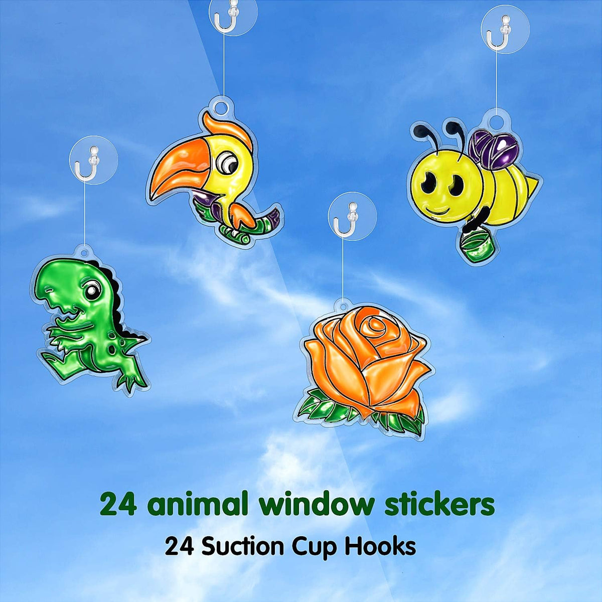 WILLBOND 24 Pieces Sun Catchers Craft Assorted Sun Catcher Kits for Art Window SunCatchers with 24 Pieces Suction Cups for Painting Crafts Christmas Home Decor Supplies