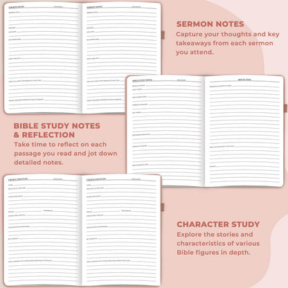 JOTFLY Bible Study Journal - Church Notes Notebook for Note Taking & Reflection - Guided Bible Study Notebook - Faith-Based Religious Gifts & Bible Study Supplies (Rose Gold)