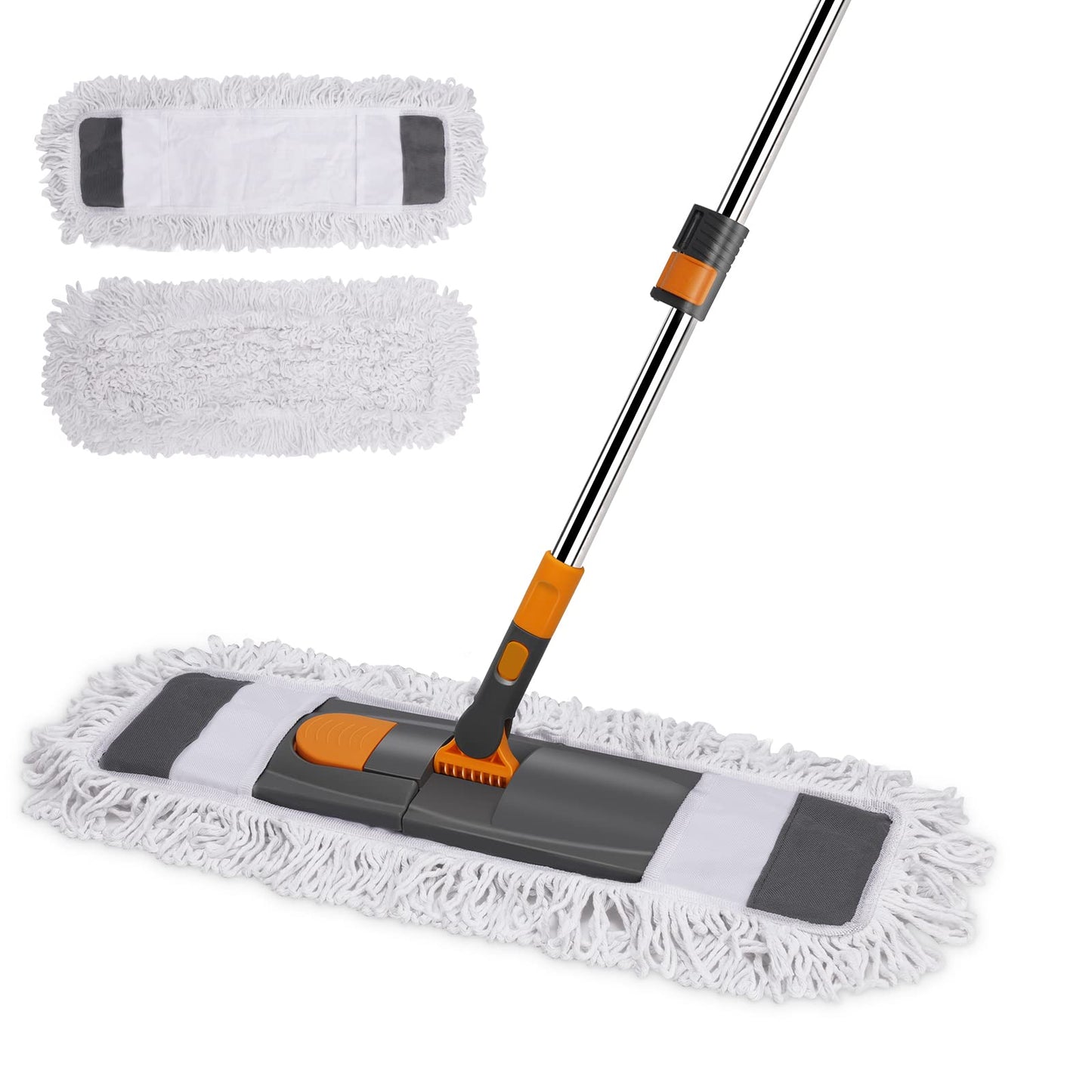MASTERTOP Flat Mop, 60cm Wide Industrial Mops with Stainless Steel Long Handle, Commercial Pure Cotton Mop with 2 Reusable Pads, Wet and Dry Floor Mops for Hard Laminate Floors Cleaning