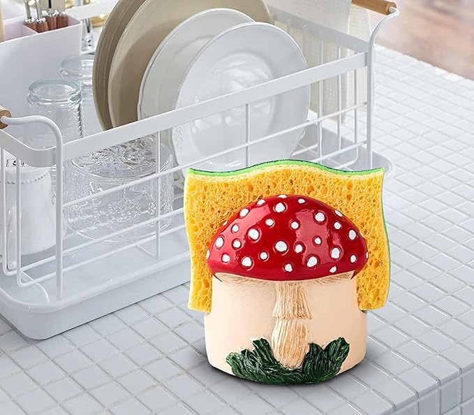 Mushroom Kitchen Sponge Holder Red Ceramic Sponge Holder