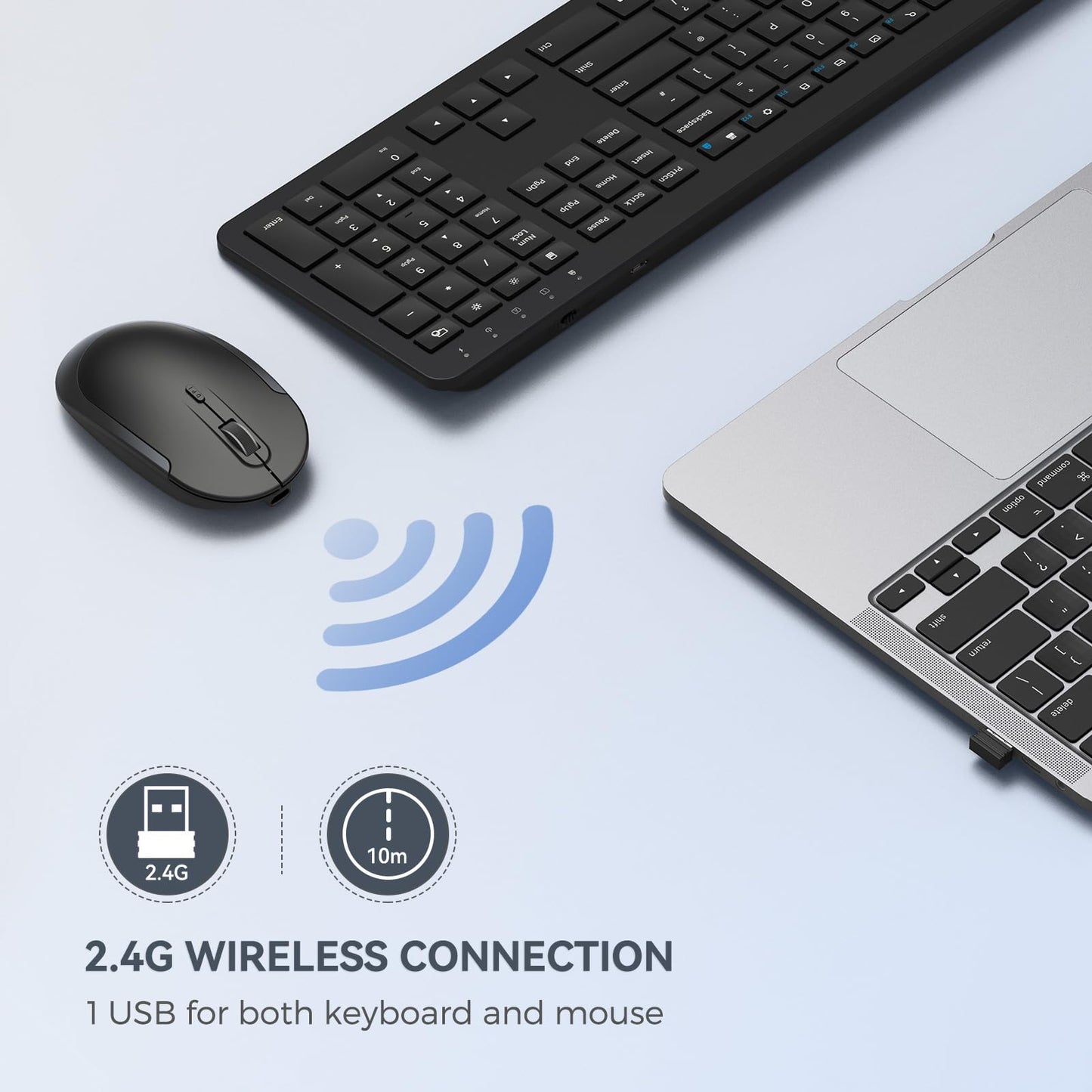 seenda Rechargeable Wireless Keyboard and Mouse, SK38-3 Ultra Slim Quiet USB Keyboard and Mouse Set for Windows Laptop PC, Full-Size QWERTY UK Layout, Black