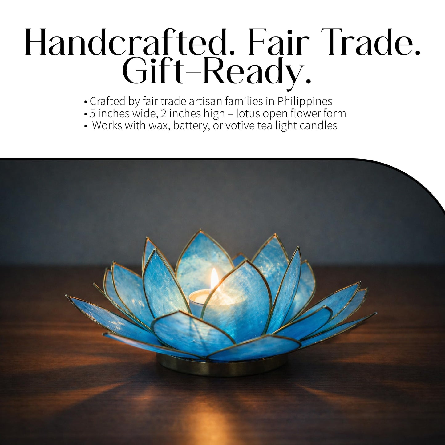 OM Gallery Gemstone Lotus Tealight Holder - Handcrafted Capiz Shell Design for Soft Glow, Elegant Home & Table Decor, Wedding Centerpieces, Votive Candle Styling, and Thoughtful Gifting - Turquoise