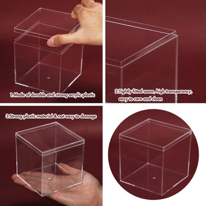 Kamehame Acrylic Boxes for Display 4 Pack Clear Plastic Square Cube, 3.9x3.9x3.9Inch/100x100x100mm Small Acrylic Box with Lid, Candy Pill and Tiny Jewelry Storage Boxes Organize Containers
