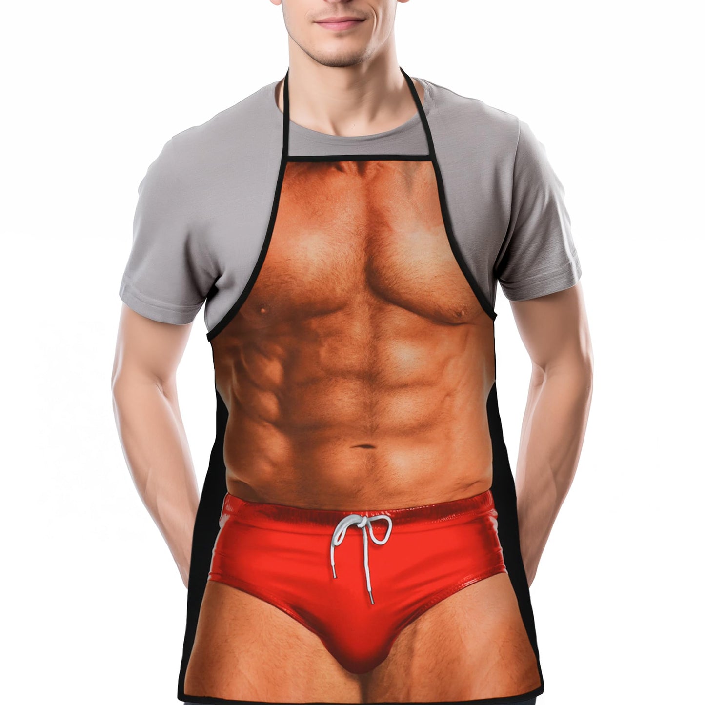 Landisun Apron Kitchen Chef Cooking Gag Gift 1 Piece of Creative Funny Grilling Baking (Macho Muscle Man)
