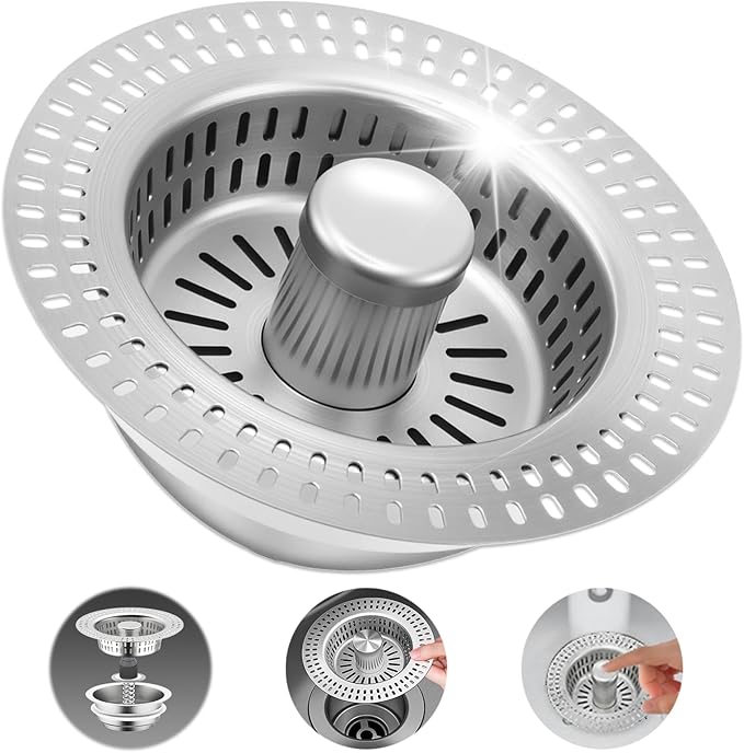 3 in 1 Kitchen Sink Drain Strainer, Upgraded Pop Up Kitchen Sink Stopper