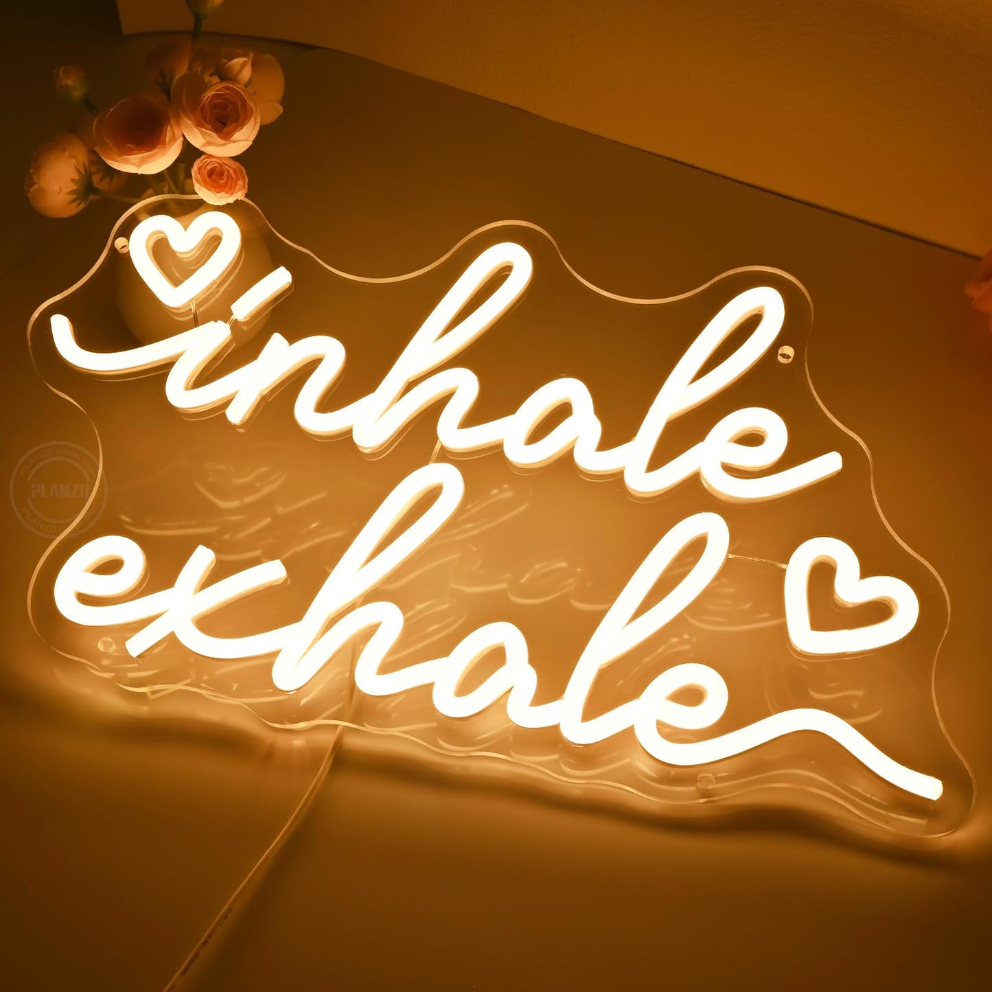 Planzo Inhale Exhale Led Neon Sign Light With Heart Yoga Gym Room Studio Bedroom Wall Sign Decor Birthday Christmas Party Decor Gifts USB 15.75"x9.06" Warm White
