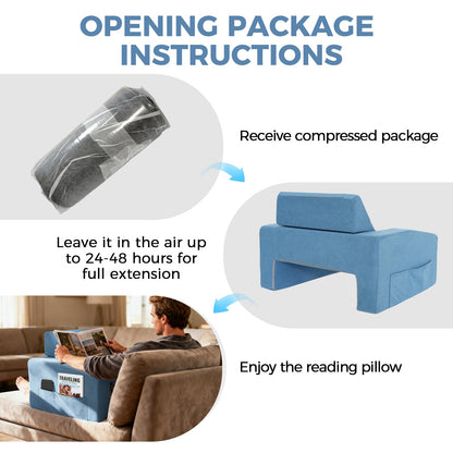 VERASCOT Reading Pillow for Gaming Lap Desk Pillow for Laptop with Pocket Foldable Memory Foam Bed Desk for Reading Working Crocheting Gaming Arm Rest on Bed/Sofa/Floor/Couch/Car (Blue Foldable)