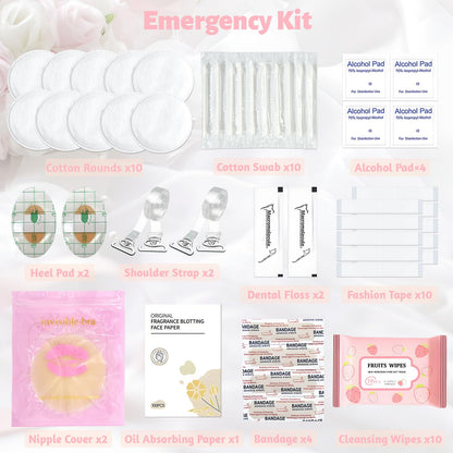 Wedding Emergency Kit for Bride, Wedding Survival Set with Makeup Bag, 42 Pc Wedding Daily Travel Essential Items