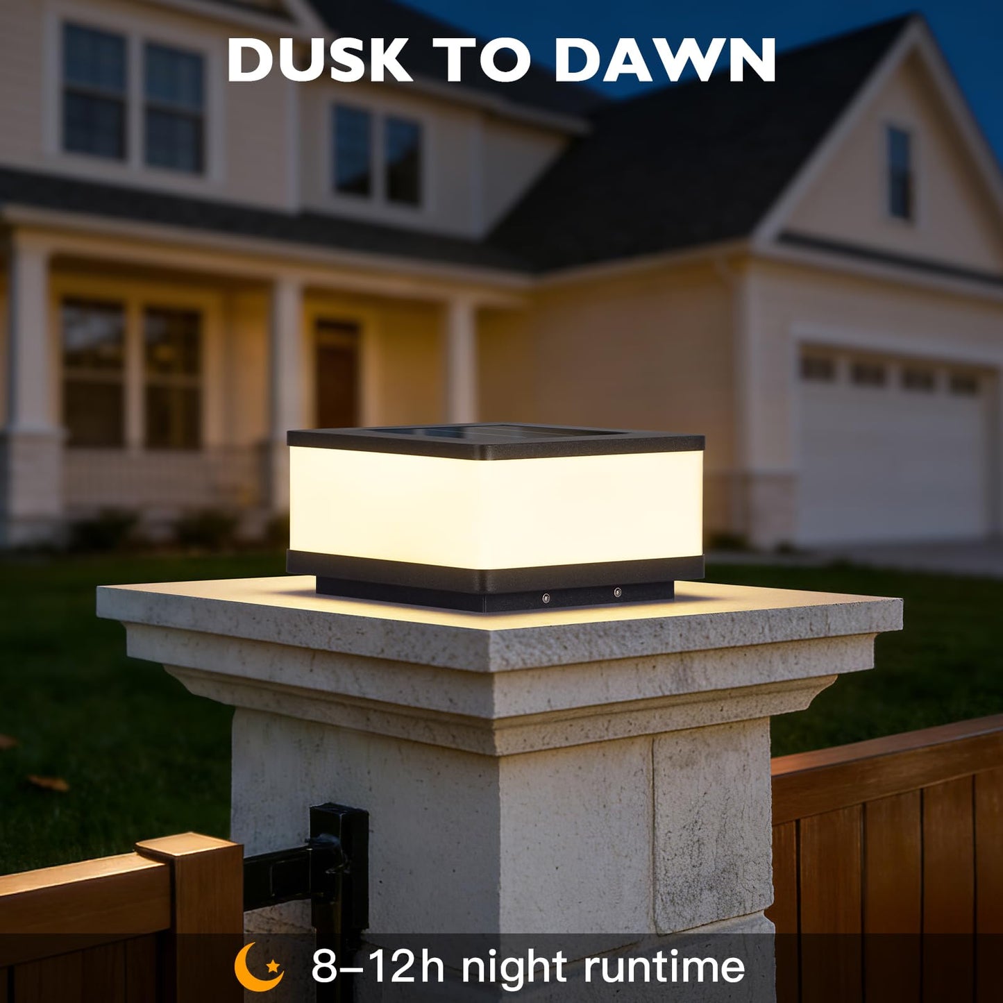 PAKEDANDUN Solar Post Lights, 10" Glass Waterproof Outdoor Lamp Post Light with Replaceable E26 Bulb, 3000K LED Pillar Lights Outdoor, Dusk to Dawn Column Light for Patio Fence Yard Garden Decoration