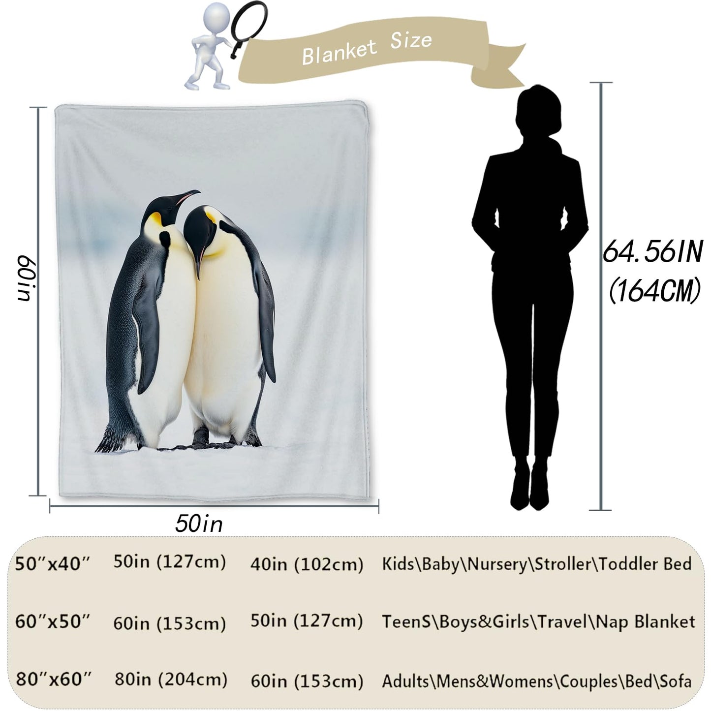 Ti Caldi Charm Penguin Flannel Throw Blanket Ultra Soft, Cozy & Lightweight, Perfect for Couch, Bed & Travel Fuzzy, Fluffy Decor for Home & Outdoor Use, Comfy Winter Companion 60"x50"