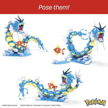 MEGA Pokémon Action Figure Building Toys Set for Kids, Magikarp Evolution Set with 411 Pieces, Buildable and Poseable Gyarados, 20 inches, HNT95