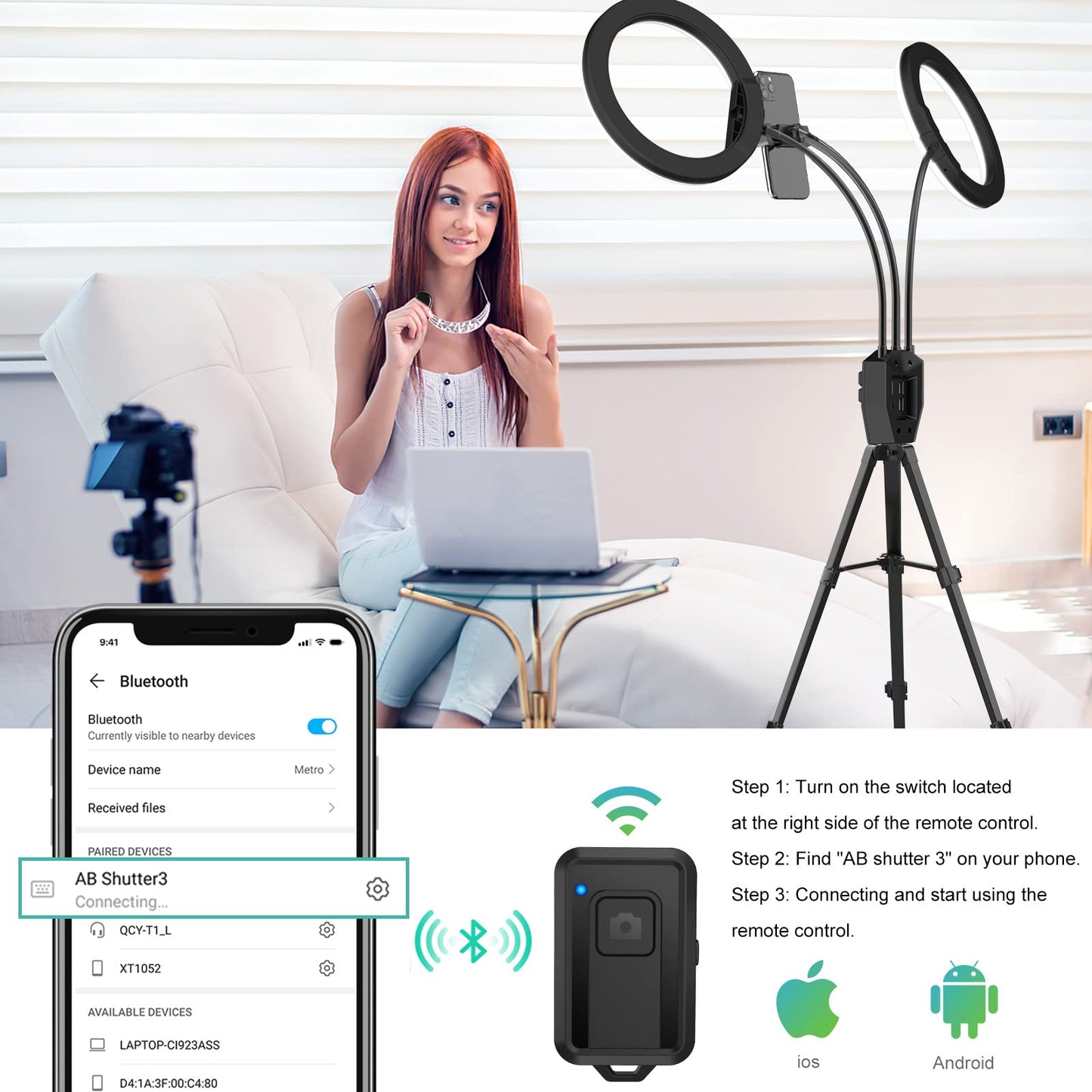 SEBIDER 10" LED Ring Light with Tripod Stand & Phone Holder,Dual LED Ring Lights Dimmable with 5 Light Modes(2700-6500K) &12 Brightness for Makeup/Photography/TikTok/YouTube/Selfie Live Streaming