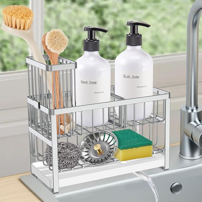 Sinnsally Kitchen Sponge Holder, 2 Tier Sink Caddy Organizer