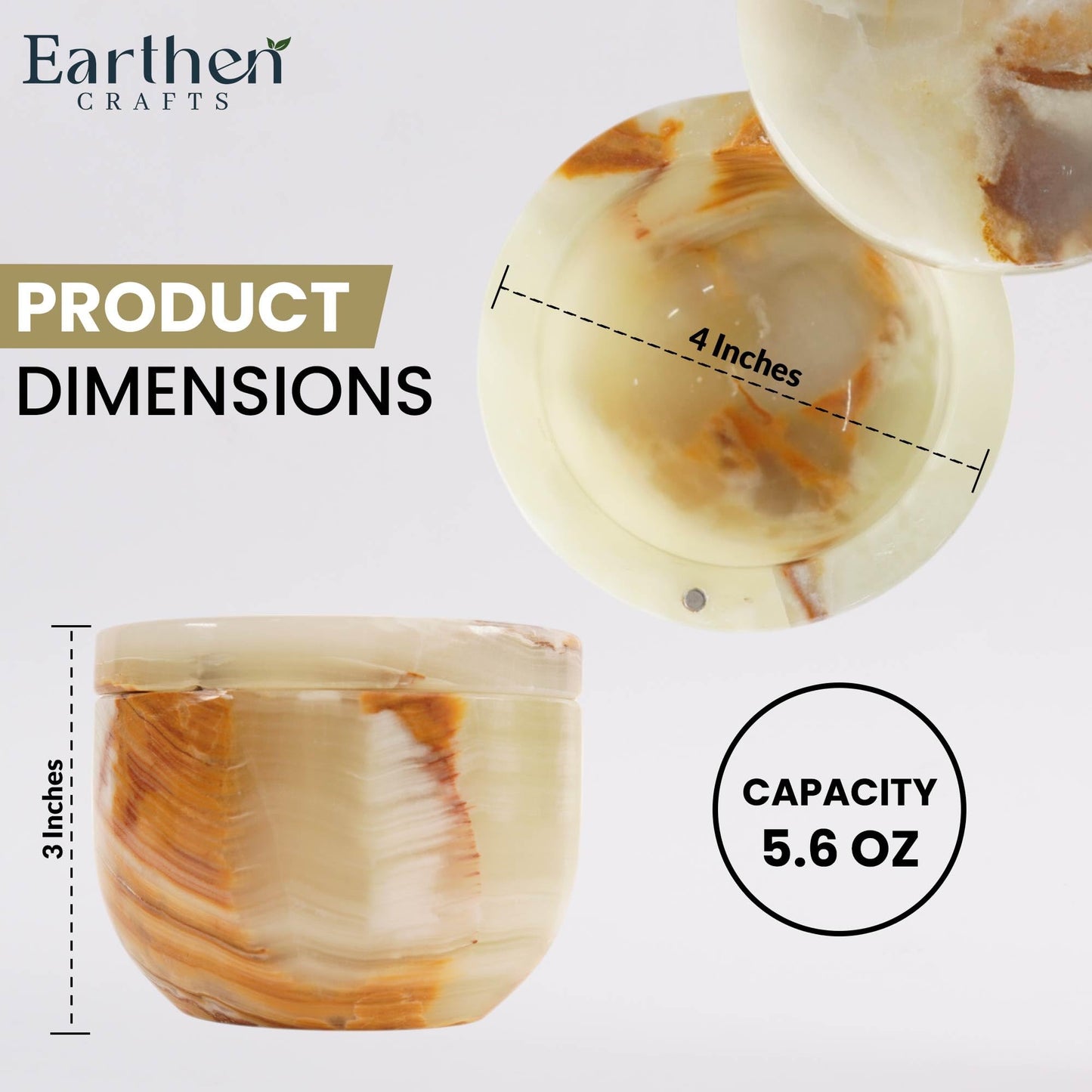 Earthen Crafts Marble Salt Cellar with Swivel Lid 4" Inch Green Onyx Spice Jar Natural Stone Salt Box for Home & Kitchen Counter, Great for Kosher, Sea Salt, Herbs, and Sugar Storage Container, 5.6 OZ
