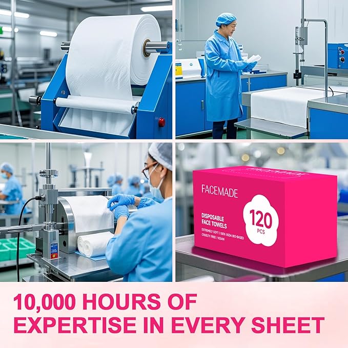 FACEMADE 240 Count Disposable Face Towels, 100% USDA Biobased Face Towelettes