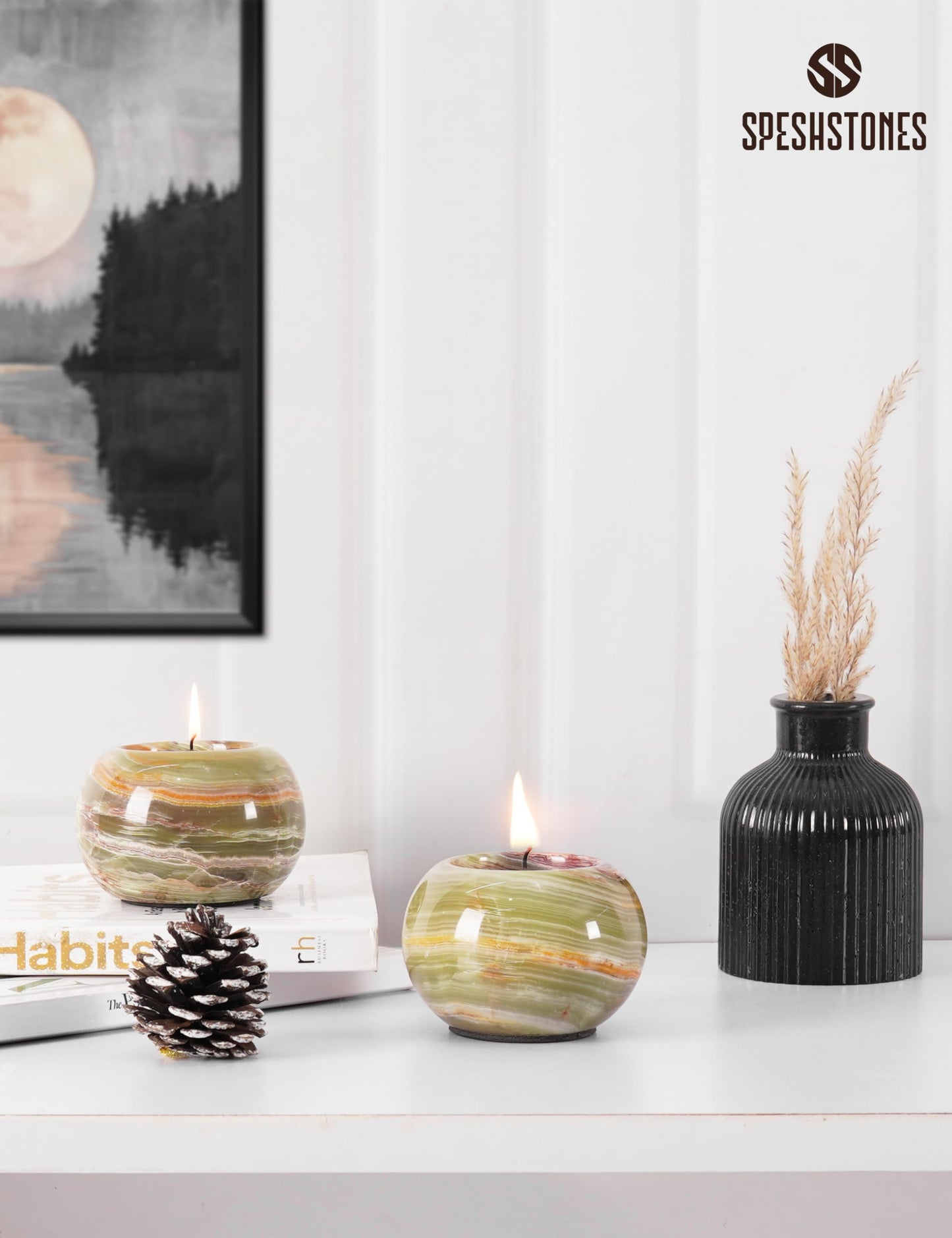 SPESHSTONES Marble Tealight Candle Holder 3 Inch Green Onyx Mini Votive Candle Holders for Table Centerpiece, Valentines Day Decorations & Room Decor, Decorative Candles Holders for Wedding Gifts