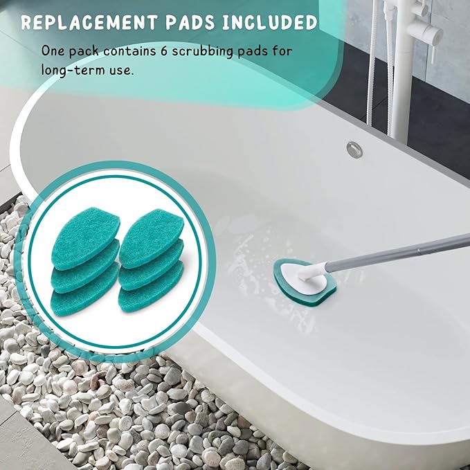 Shower Scrubber with Long Handle, Bathroom Tub and Tile Cleaning Tool with 6