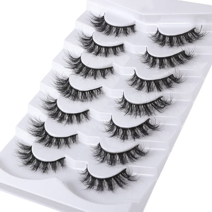 Mebver False Eyelashes Cat Eye Lashes Faux Mink Lashes Natural Look Fluffy Wispy Lashes That Look Like Extensions Pestañas Postizas D Curl Lash Strips Short Fox Eye Lashes 7 Pairs Pack