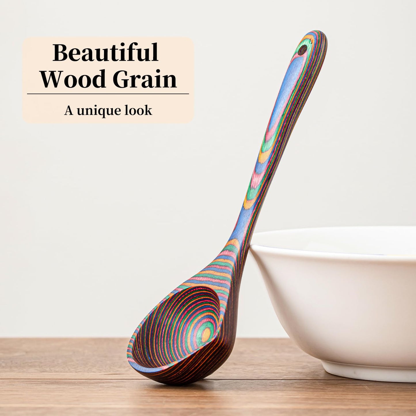 Gudamaye Pakkawood Rainbow Deep Soup Ladle with Spout, 9.6 inch Big Soup Ladle for Cooking