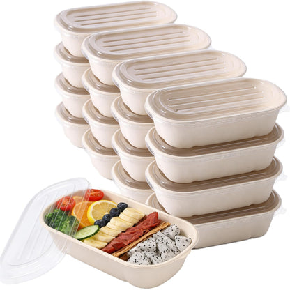 NROZIET 50 Pack Disposable Meal Prep Containers, 23oz Take Out Food Containers with Lid, Microwave Safe Bagasse To Go Paper Bowls Soup Serving Bowls for Salad, Leftovers, Lunch